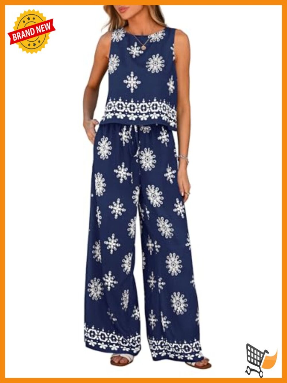 Women's Boho 2 Piece Lounge Set Wide Leg Pants Sleeveless Top